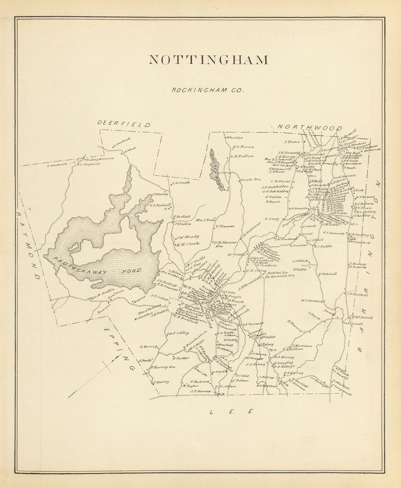 Size comparison using Vintage Map of Nottingham, New Hampshire 1892