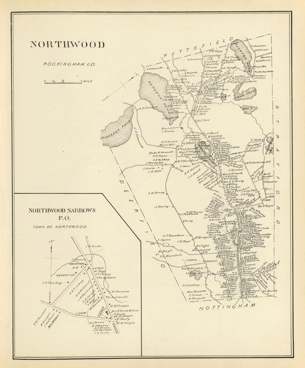 Vintage Map of Northwood, New Hampshire 1892 print style example