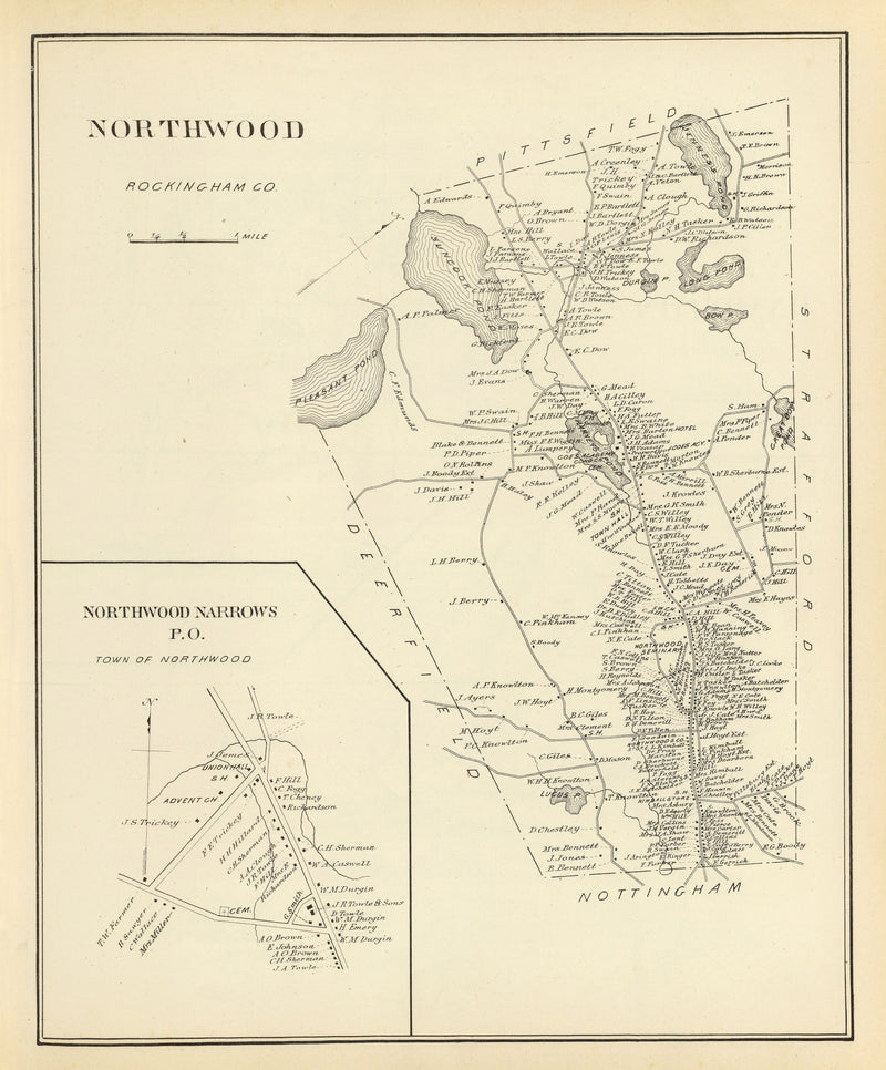 Size comparison using Vintage Map of Northwood, New Hampshire 1892