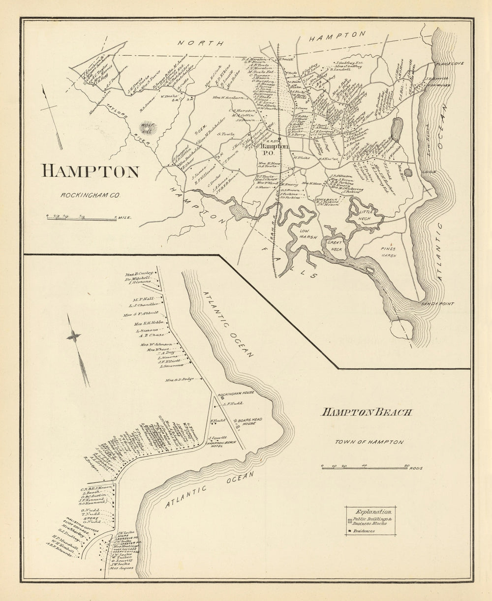 Vintage Map of Hampton, New Hampshire 1892 print style example