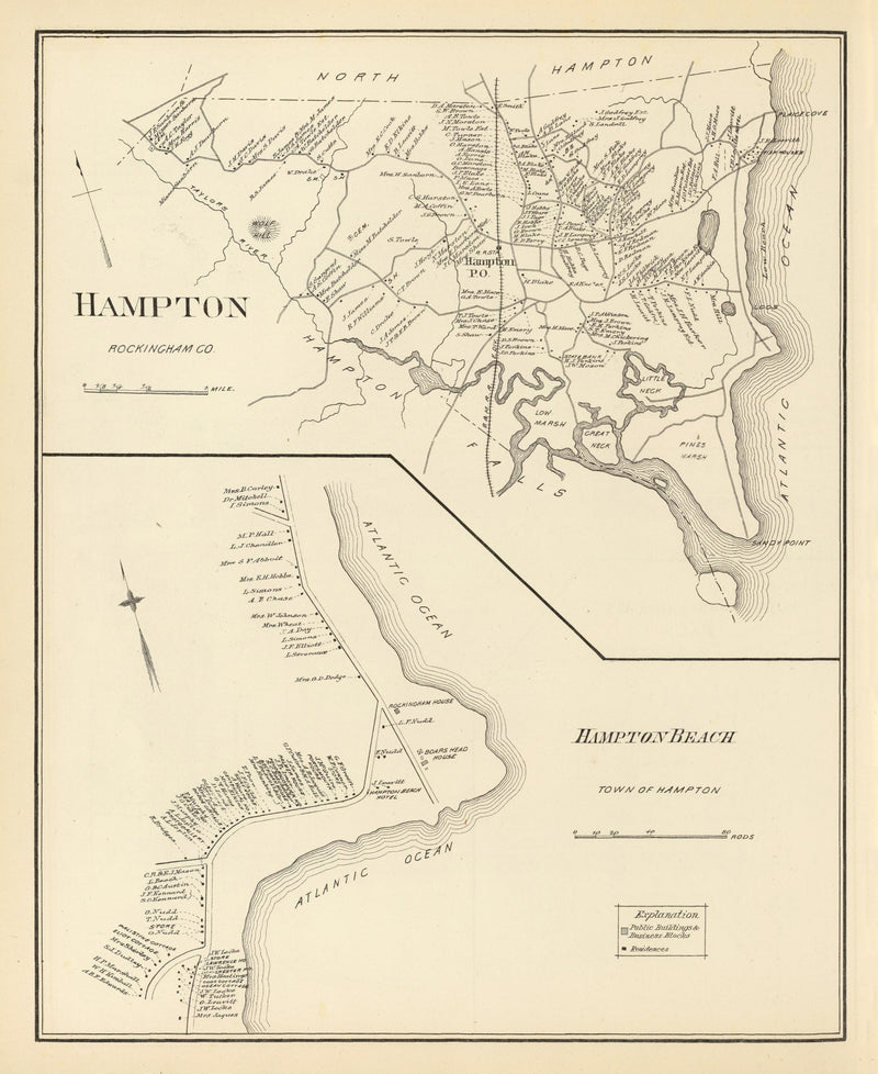Size comparison using Vintage Map of Hampton, New Hampshire 1892