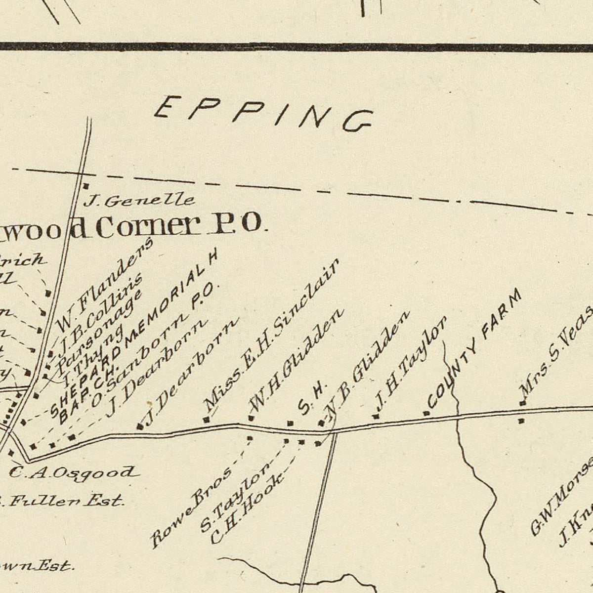Restored historic details from the 1892 city map of Brentwood, New Hampshire