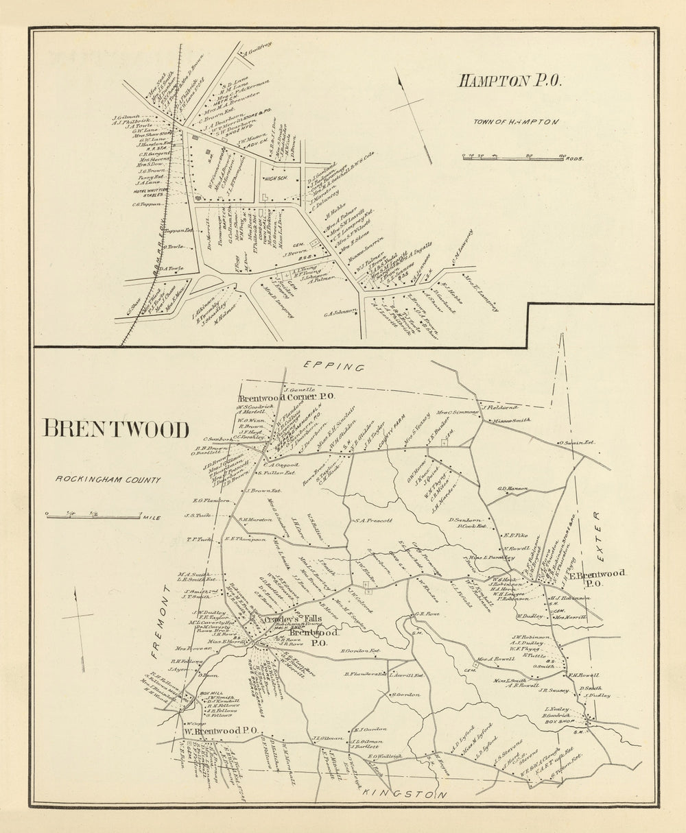 Vintage Map of Brentwood, New Hampshire 1892 print style example