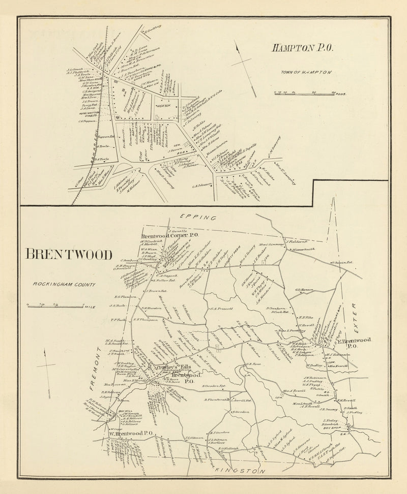Size comparison using Vintage Map of Brentwood, New Hampshire 1892