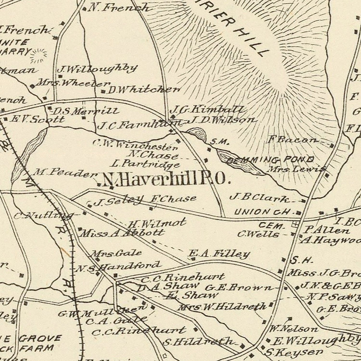Restored historic details from the 1892 city map of Haverhill, New Hampshire