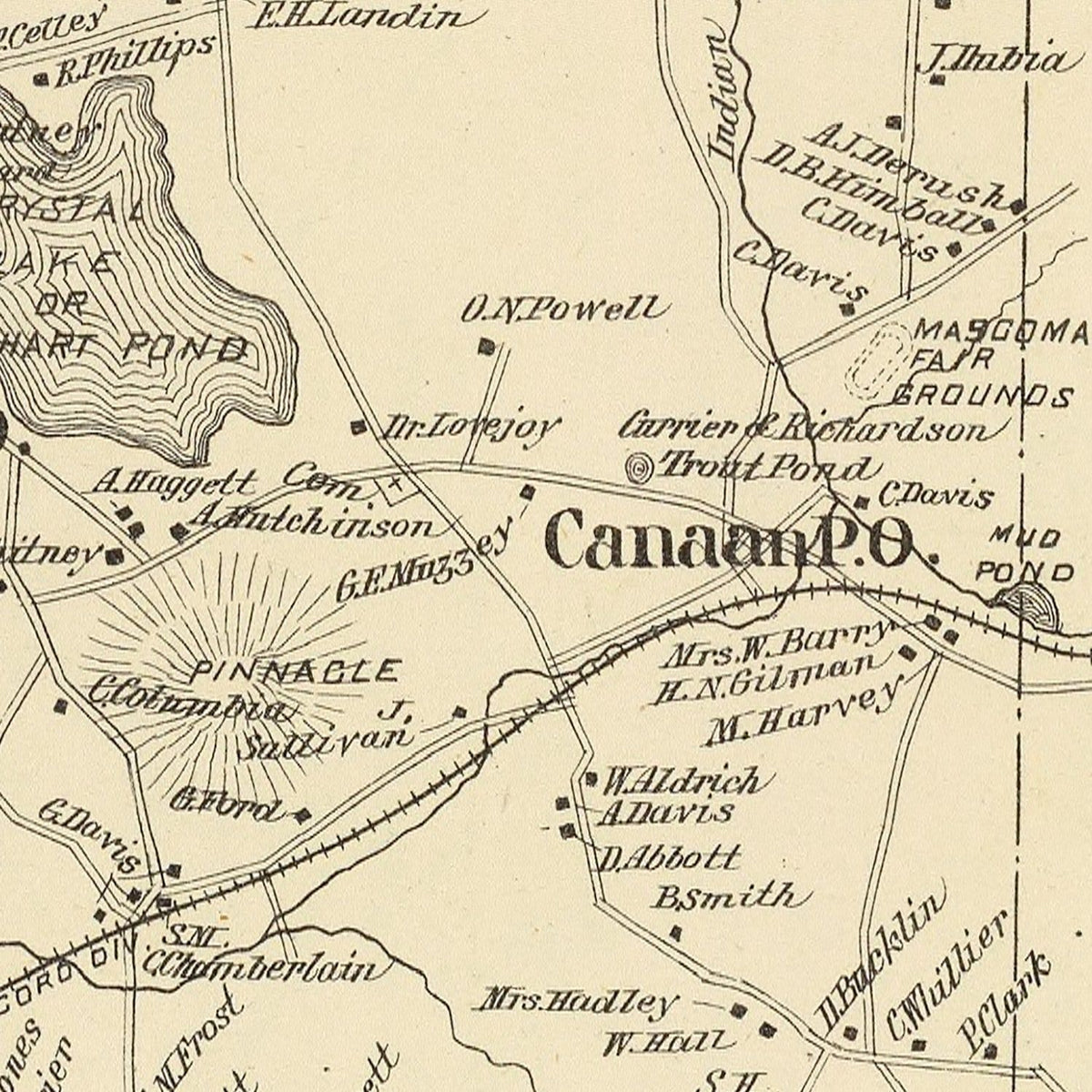 Restored historic details from the 1892 city map of Canaan, New Hampshire