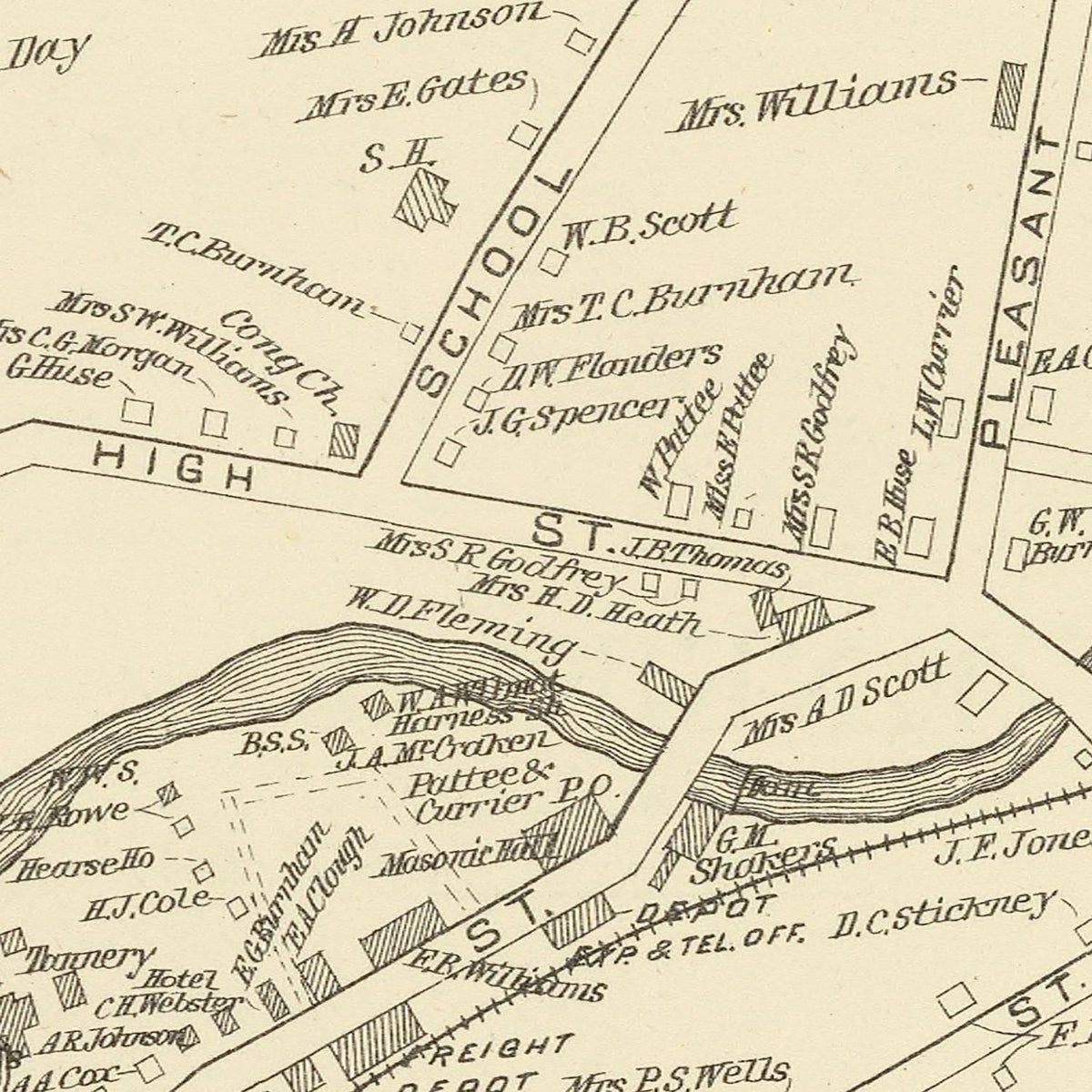 Restored historic details from the 1892 city map of Enfield, New Hampshire