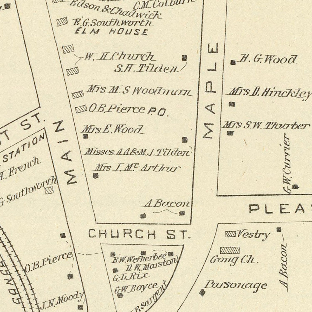 Restored historic details from the 1892 city map of West Lebanon, New Hampshire