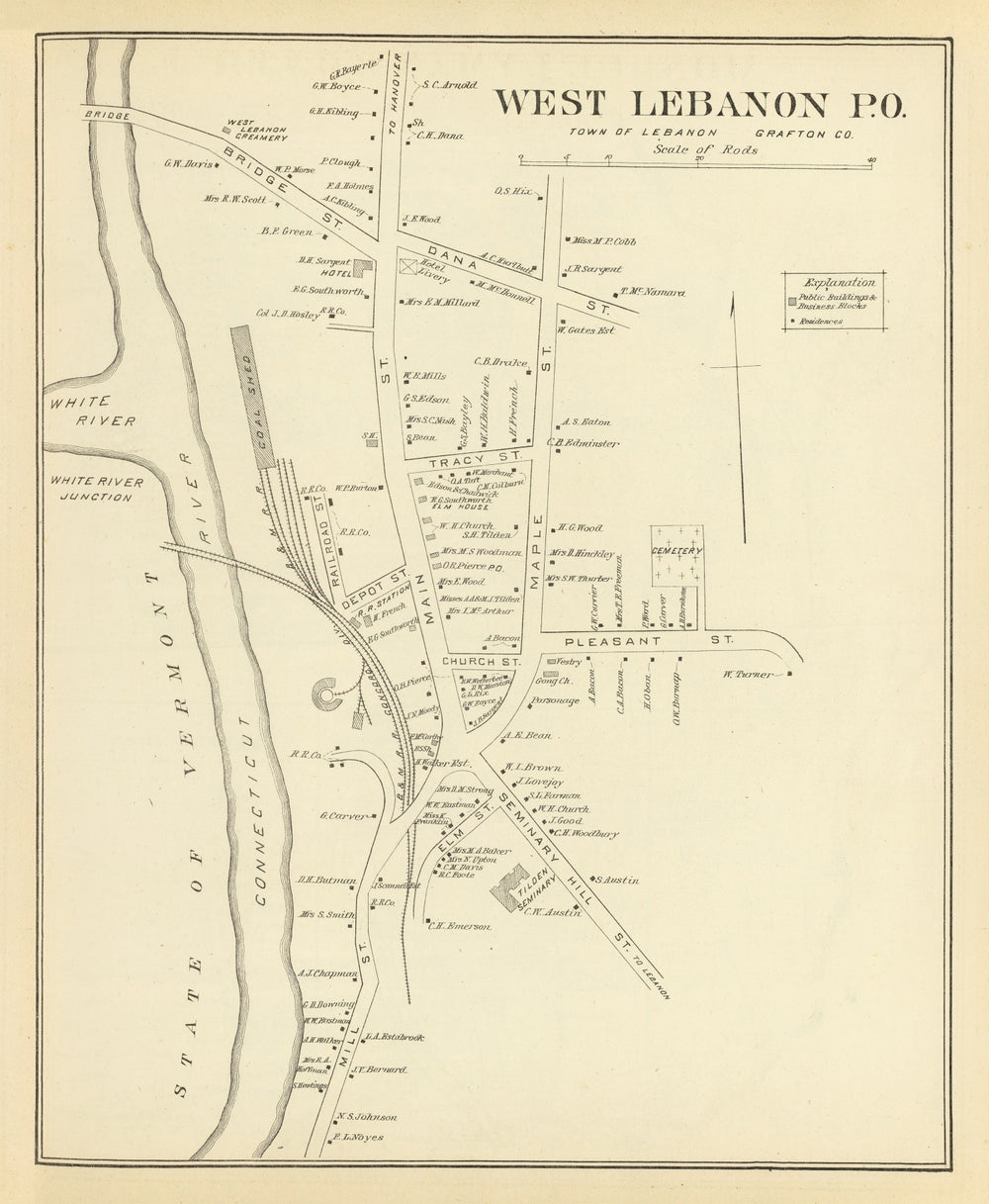 Vintage Map of West Lebanon, New Hampshire 1892 print style example