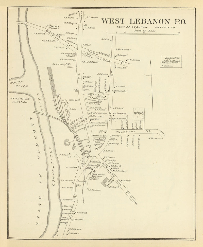 Size comparison using Vintage Map of West Lebanon, New Hampshire 1892