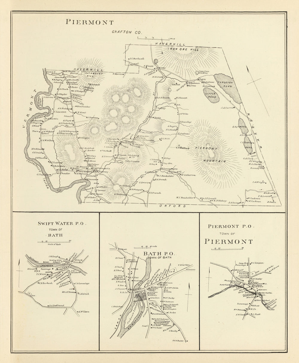 Vintage Map of Piermont, New Hampshire 1892 print style example