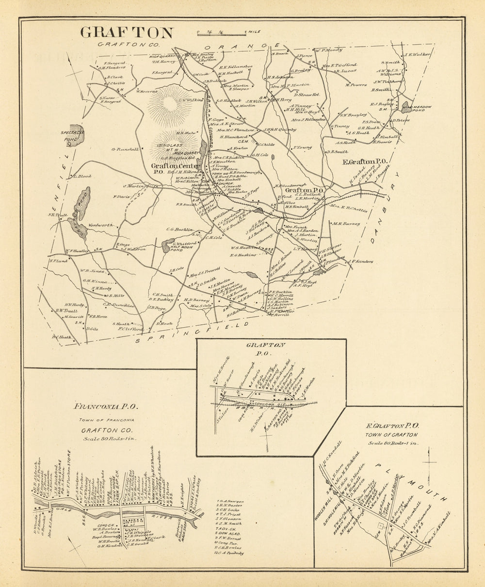Vintage Map of Franconia, New Hampshire 1892 print style example