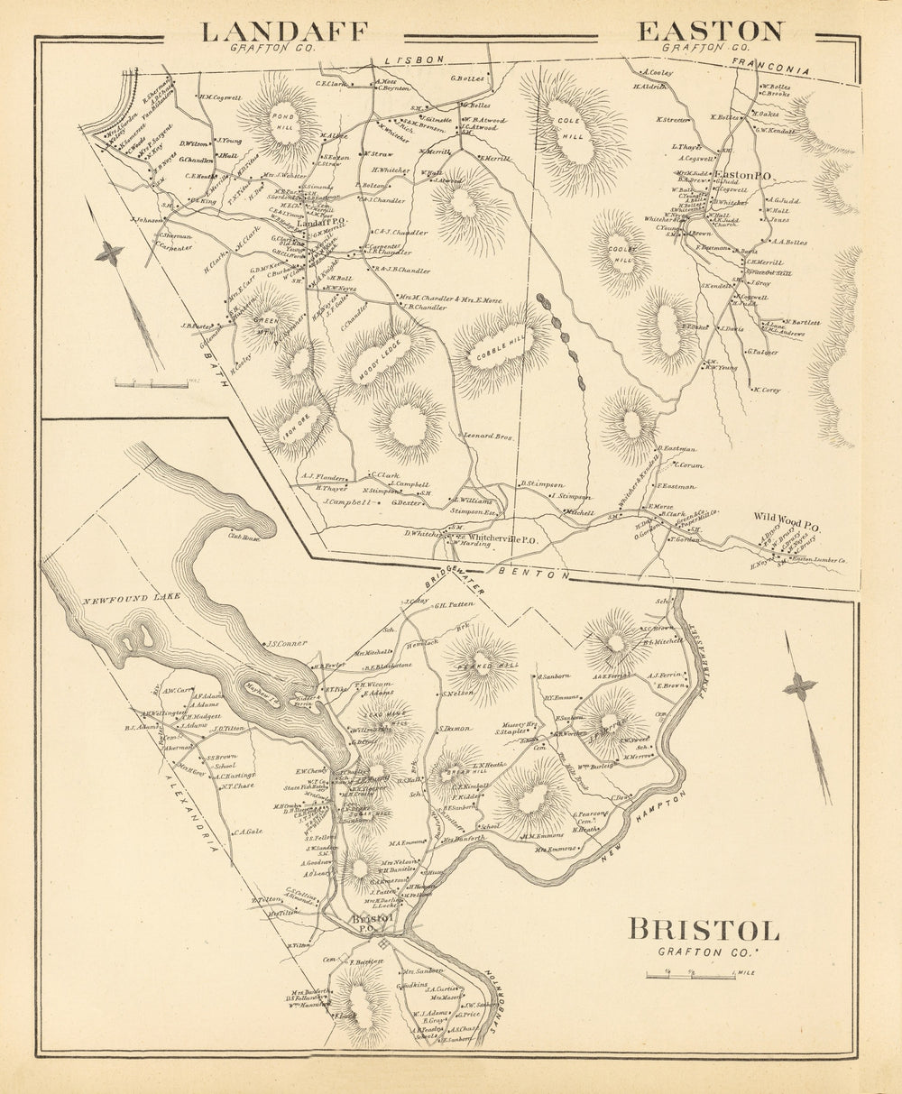 Vintage Map of Easton, New Hampshire 1892 print style example