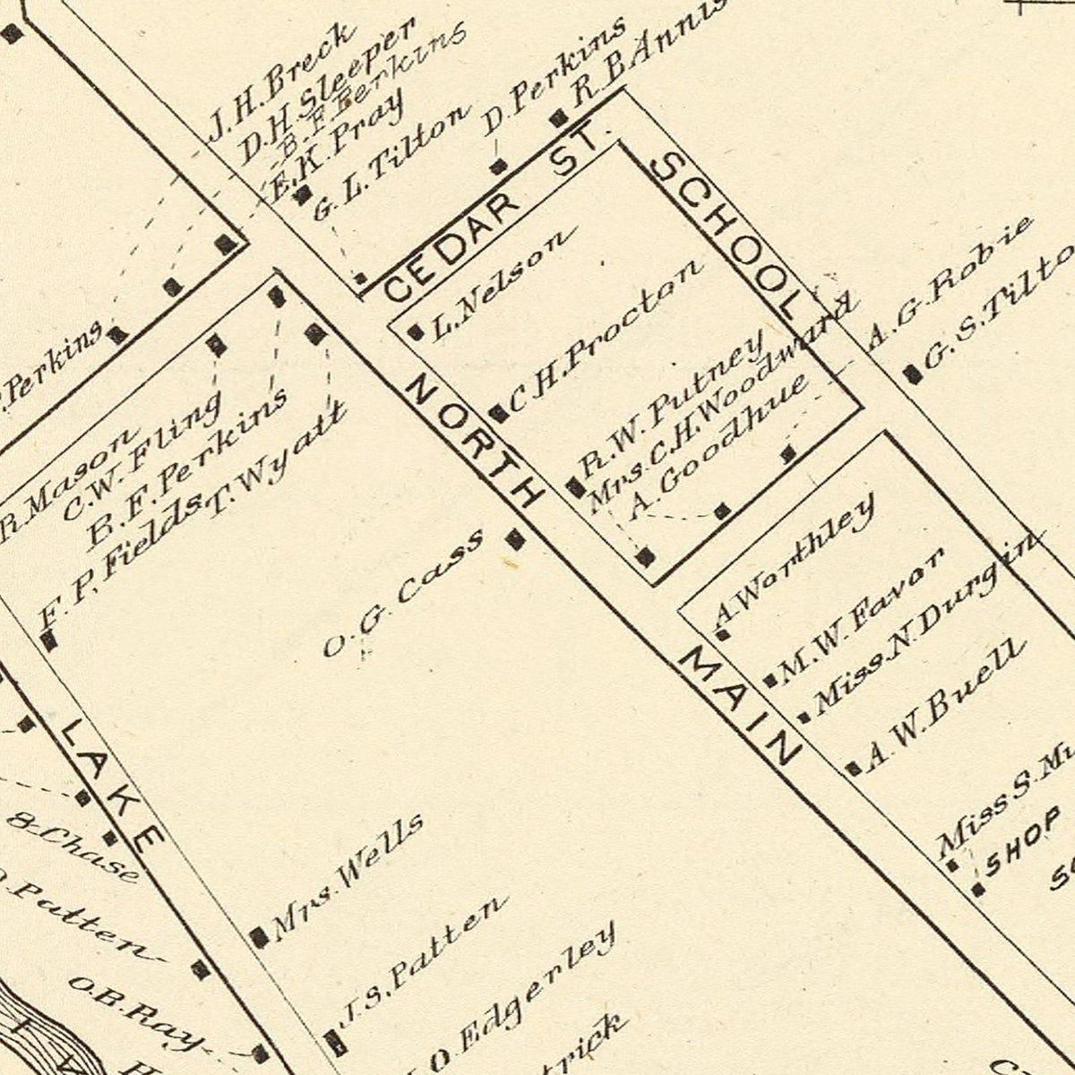 Restored historic details from the 1892 city map of Bristol, New Hampshire