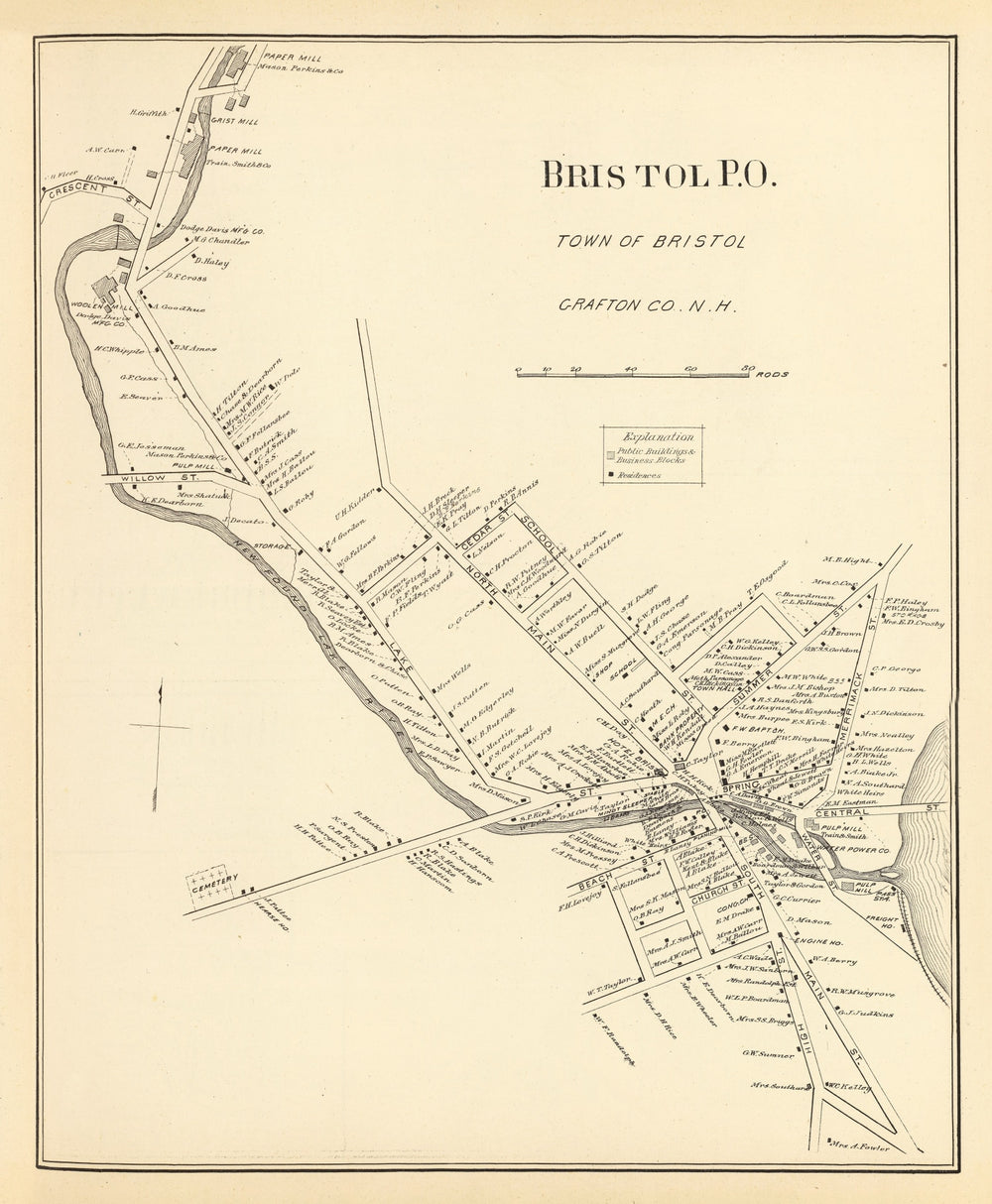 Vintage Map of Bristol, New Hampshire 1892 print style example