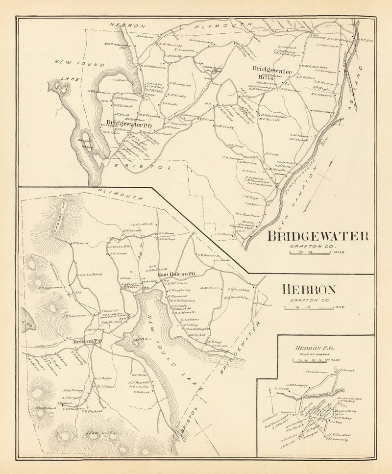 Size comparison using Vintage Map of Bridgewater, New Hampshire 1892