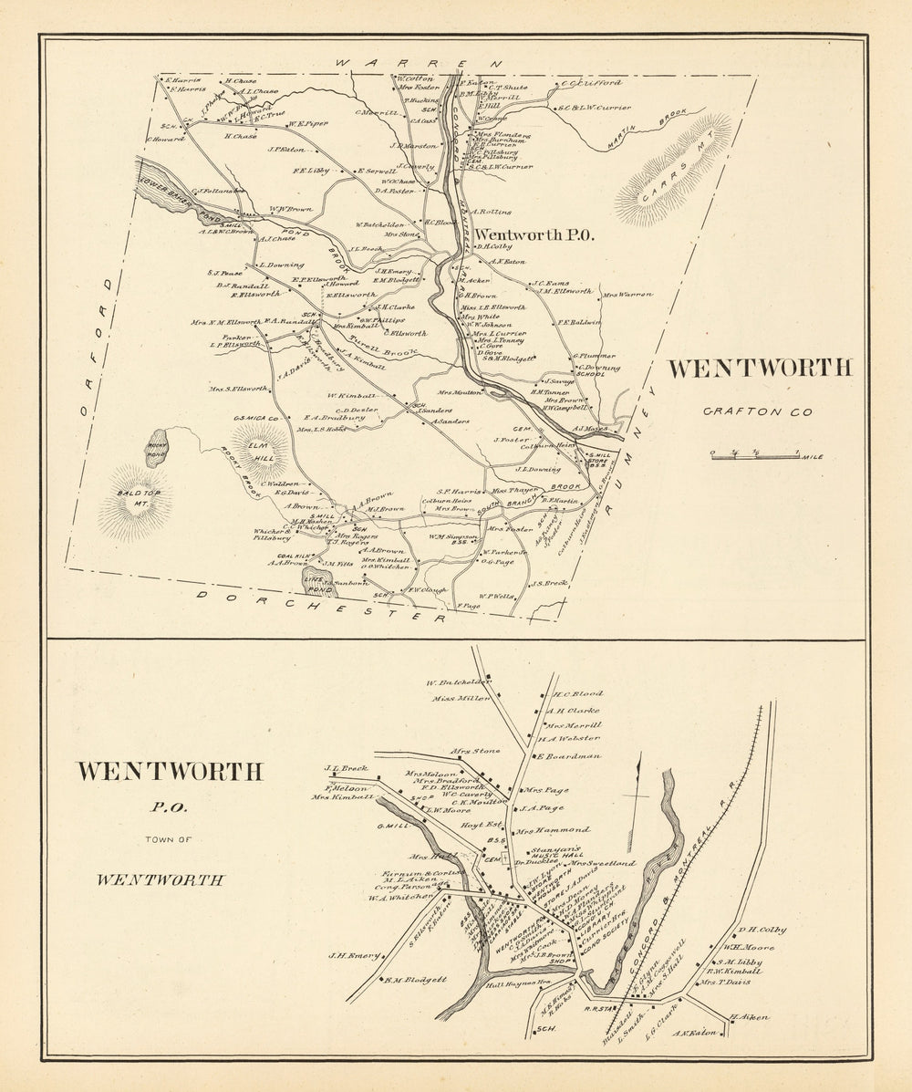 Vintage Map of Wentworth, New Hampshire 1892 print style example