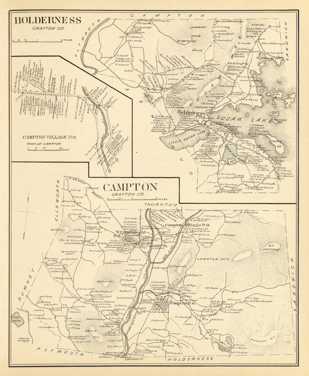 Vintage Map of Campton, New Hampshire 1892 print style example