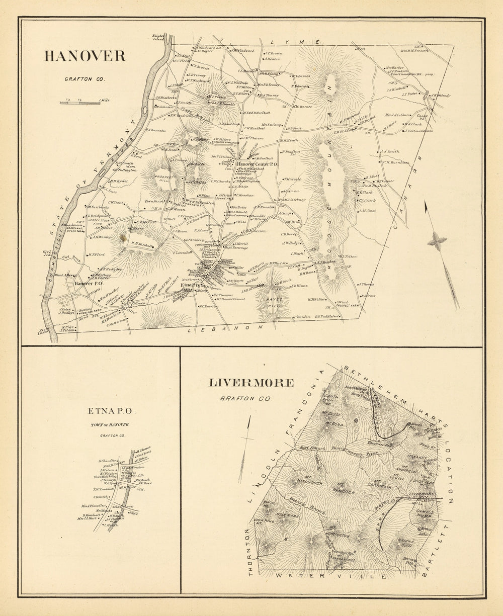 Vintage Map of Hanover, New Hampshire 1892 print style example