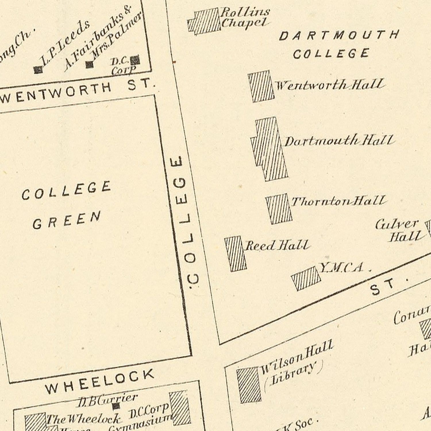 Restored historic details from the 1892 city map of Hanover, New Hampshire