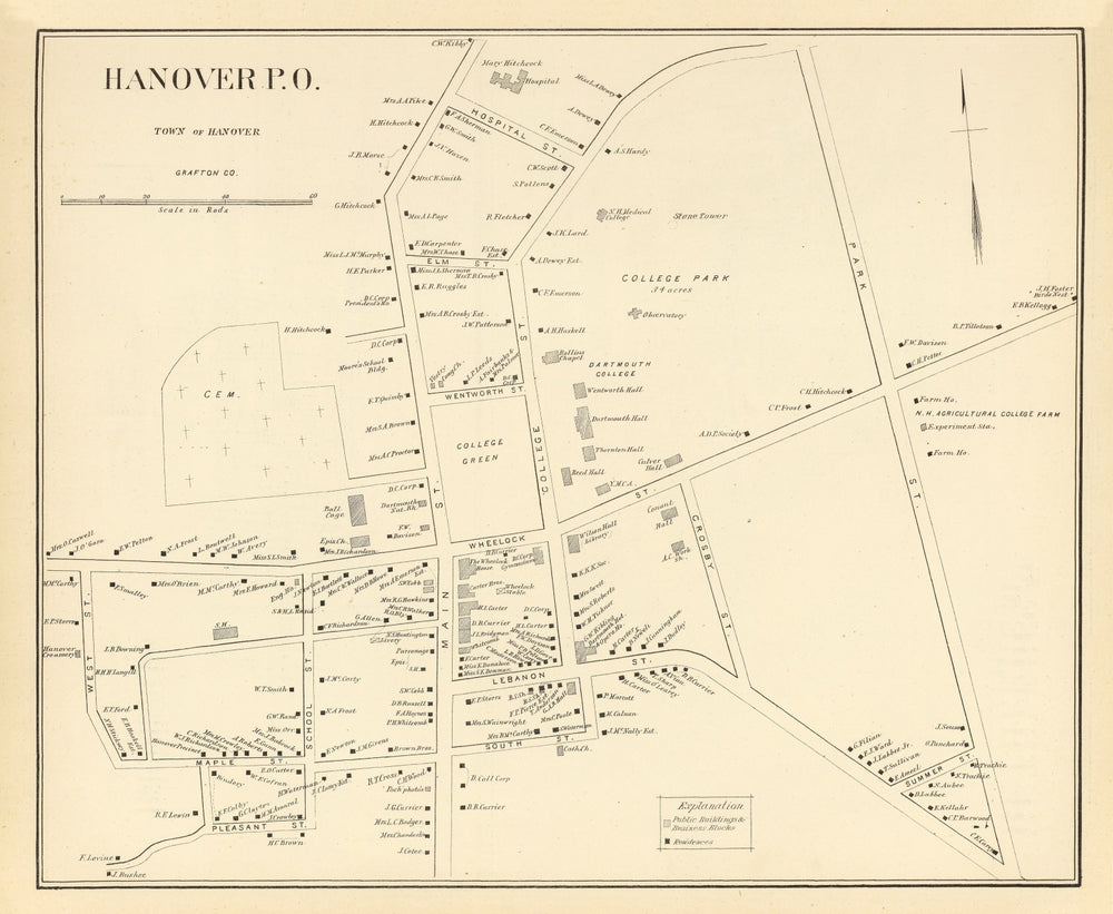 Vintage Map of Hanover, New Hampshire 1892 print style example
