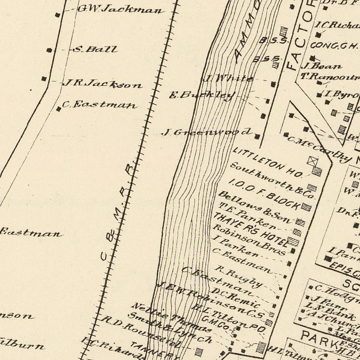 Restored historic details from the 1892 city map of Littleton, New Hampshire