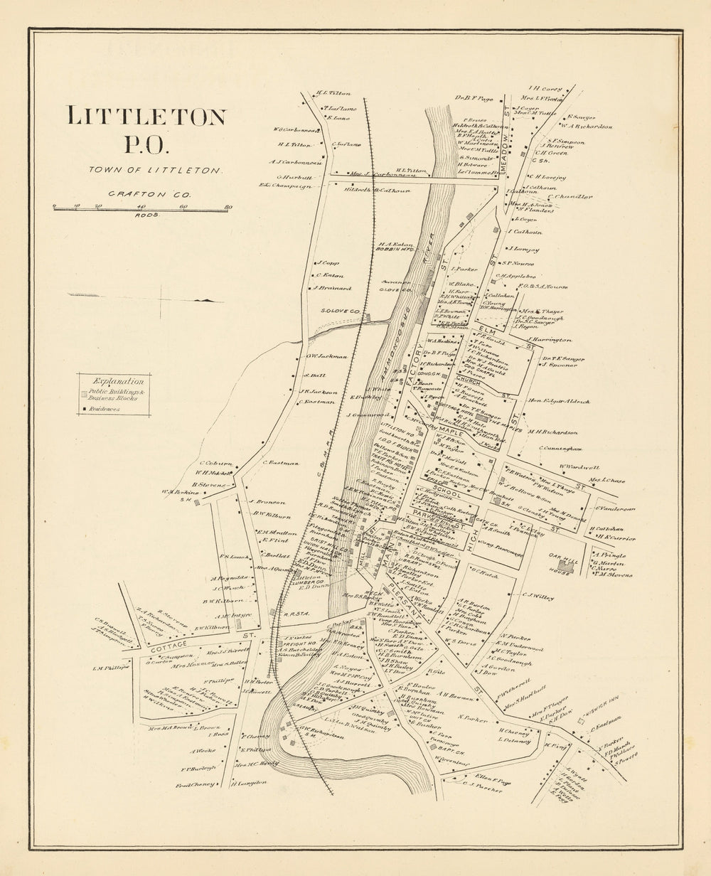 Vintage Map of Littleton, New Hampshire 1892 print style example