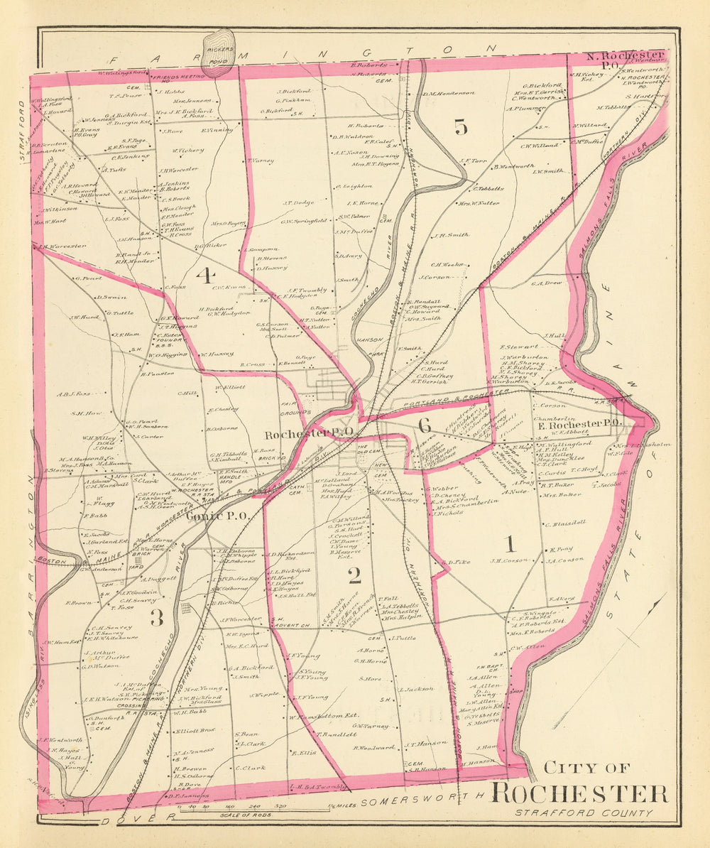 Vintage Map of Rochester, New Hampshire 1892 print style example