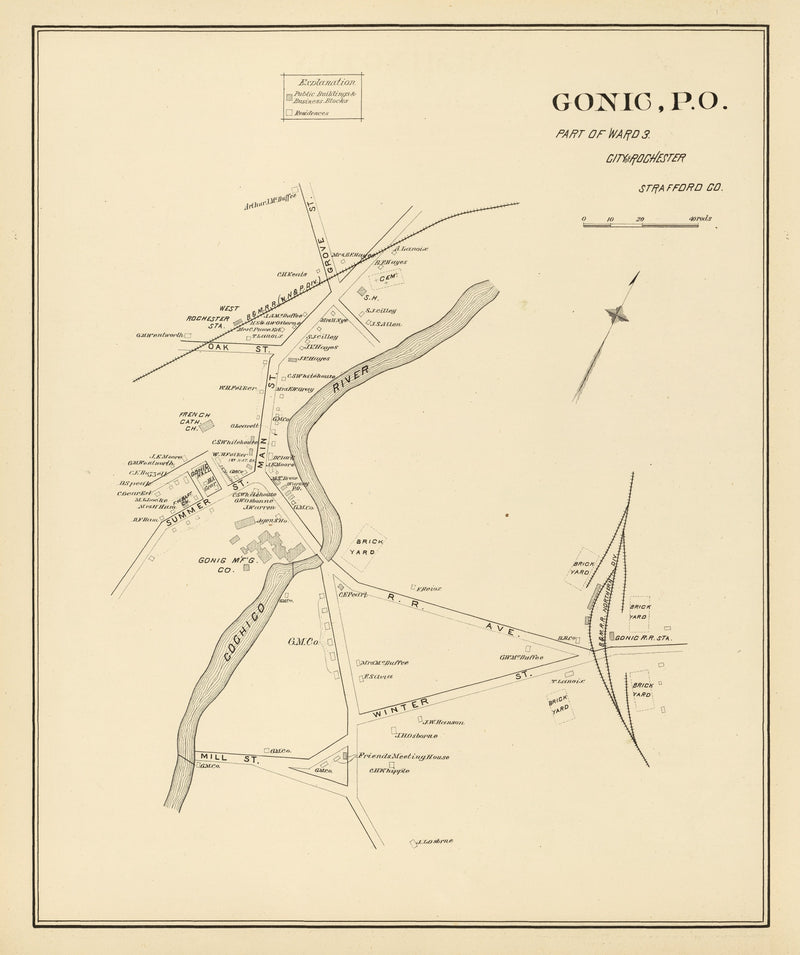 Size comparison using Vintage Map of Gonic, New Hampshire 1892