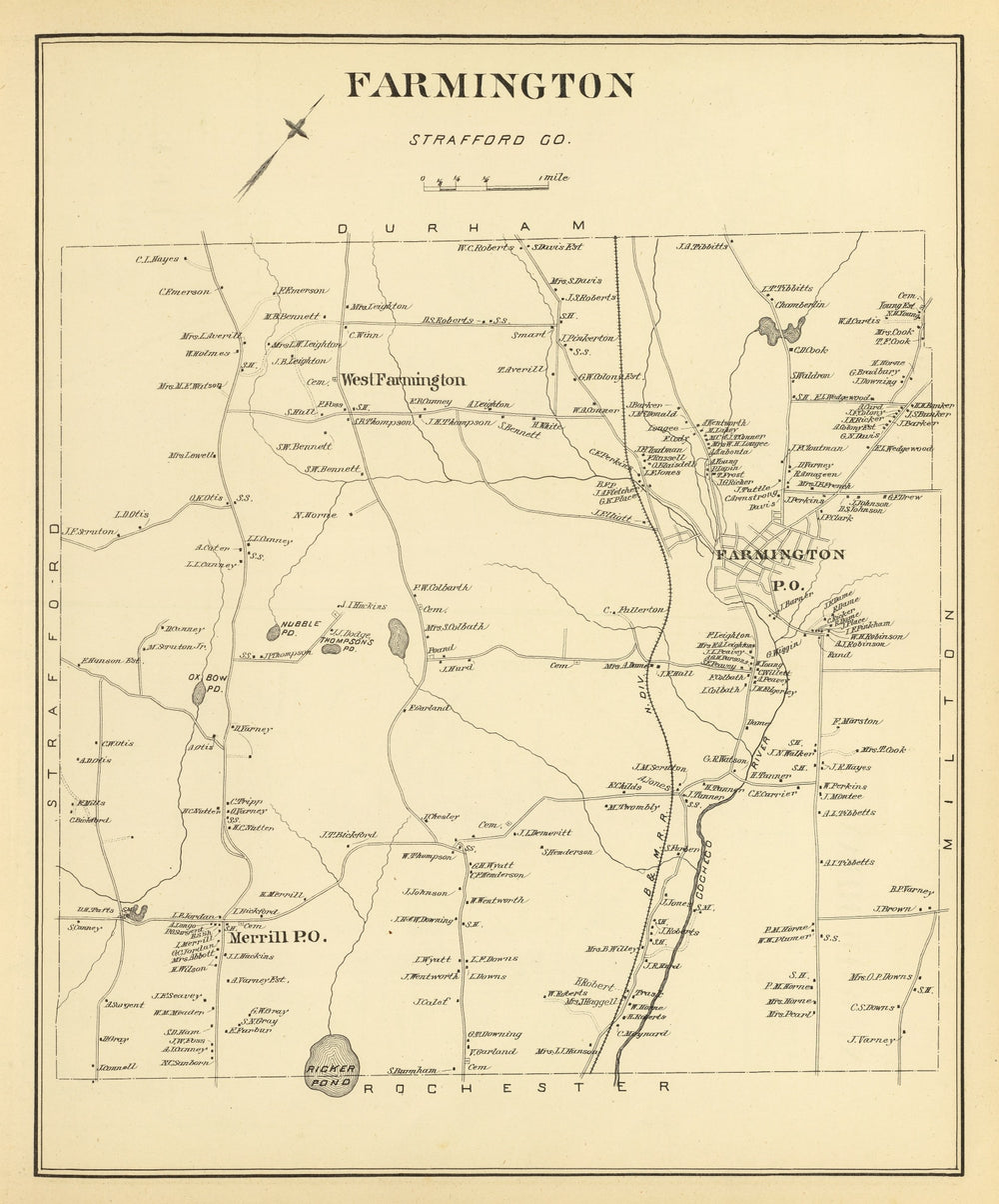 Vintage Map of Farmington, New Hampshire 1892 print style example
