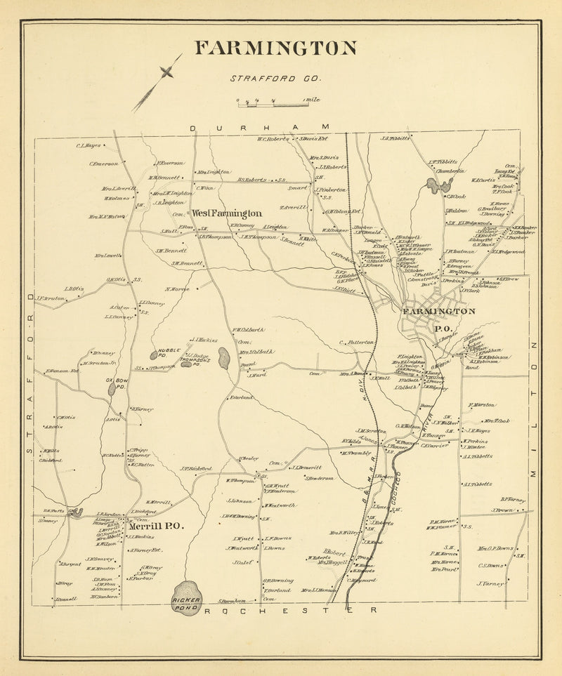 Size comparison using Vintage Map of Farmington, New Hampshire 1892