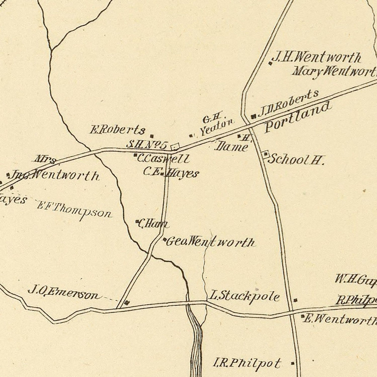 Restored historic details from the 1892 city map of Rollinsford, New Hampshire