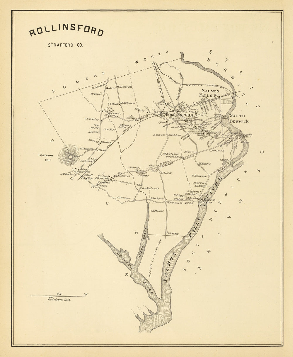 Vintage Map of Rollinsford, New Hampshire 1892 print style example