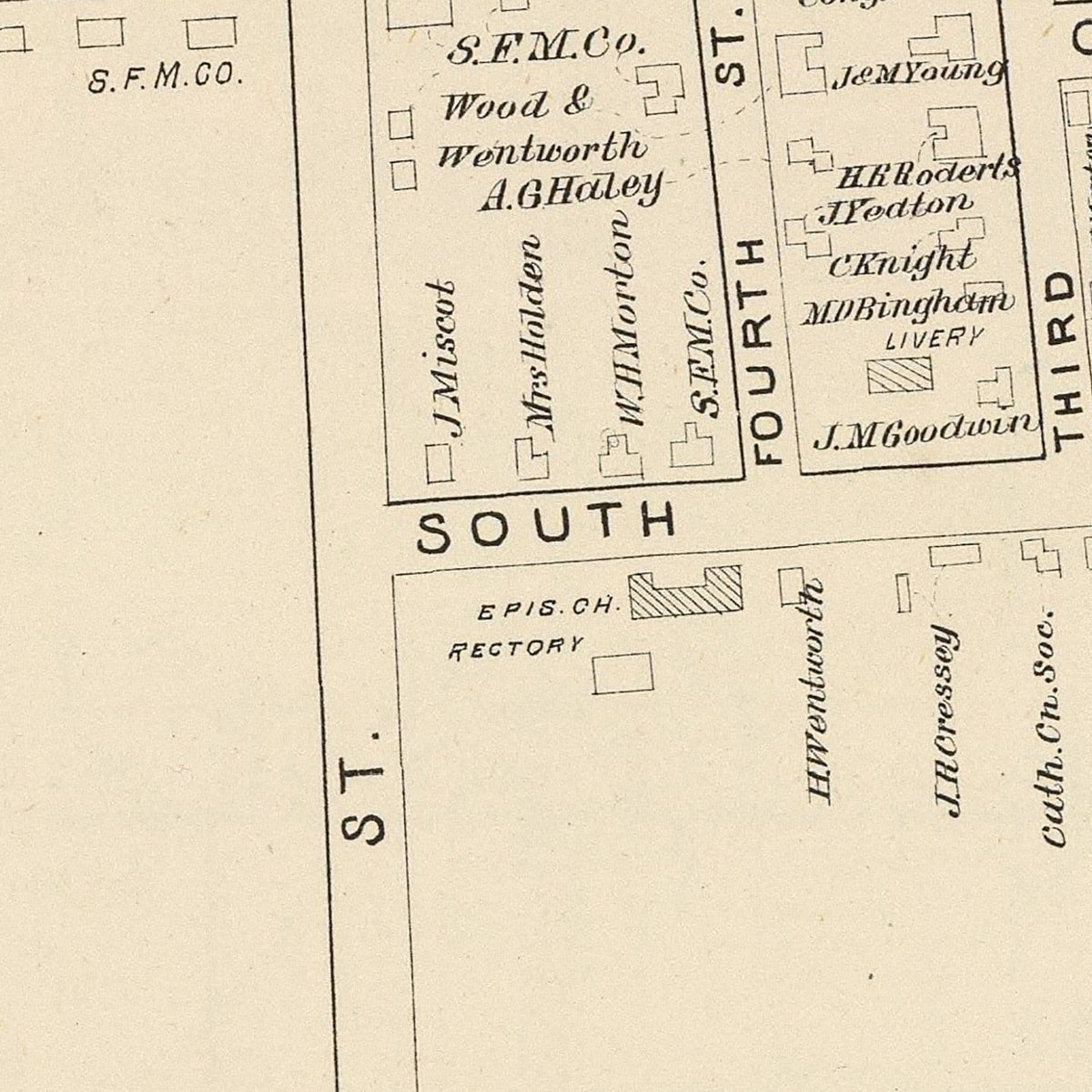 Restored historic details from the 1892 city map of Rollinsford, New Hampshire