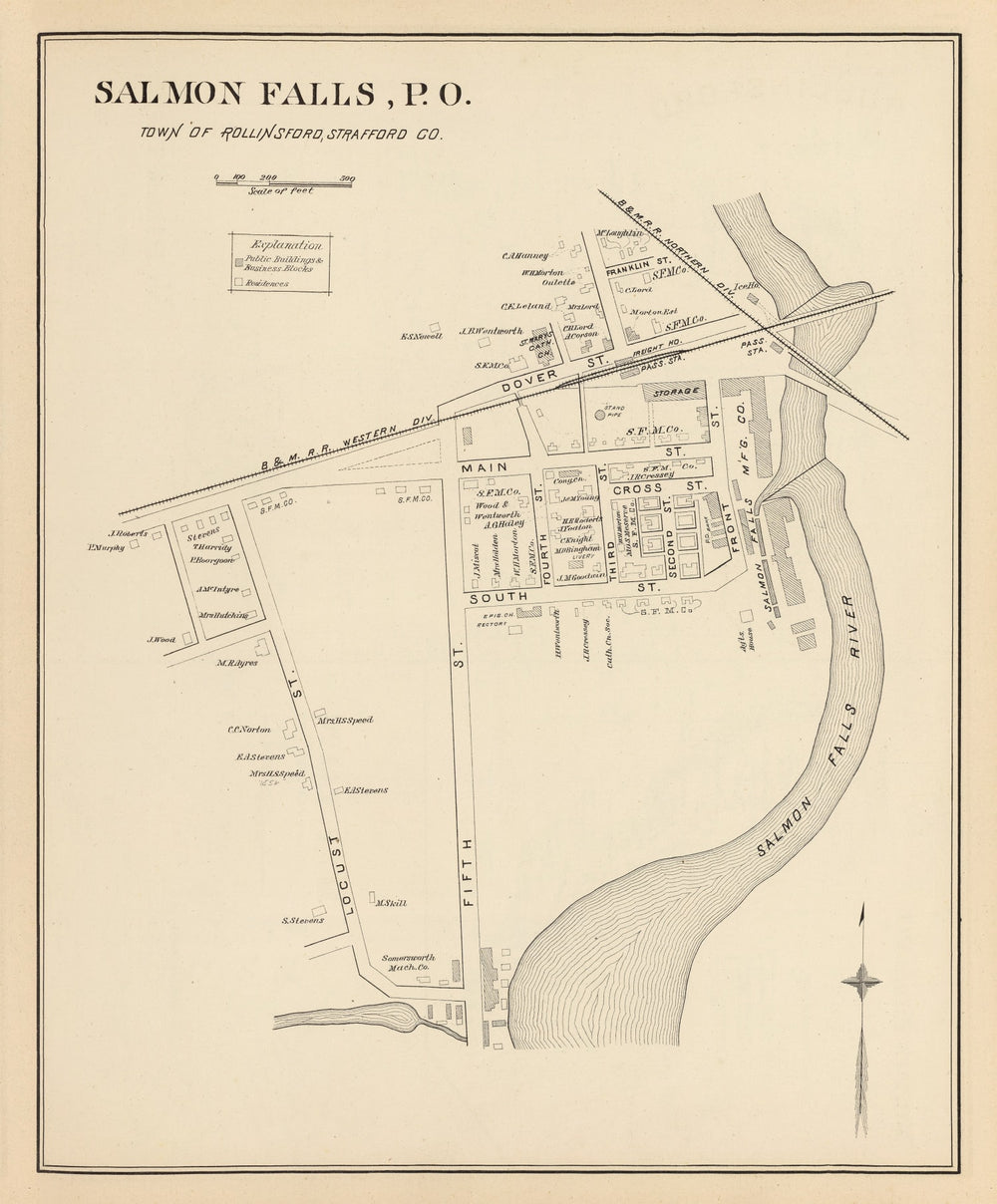 Vintage Map of Rollinsford, New Hampshire 1892 print style example