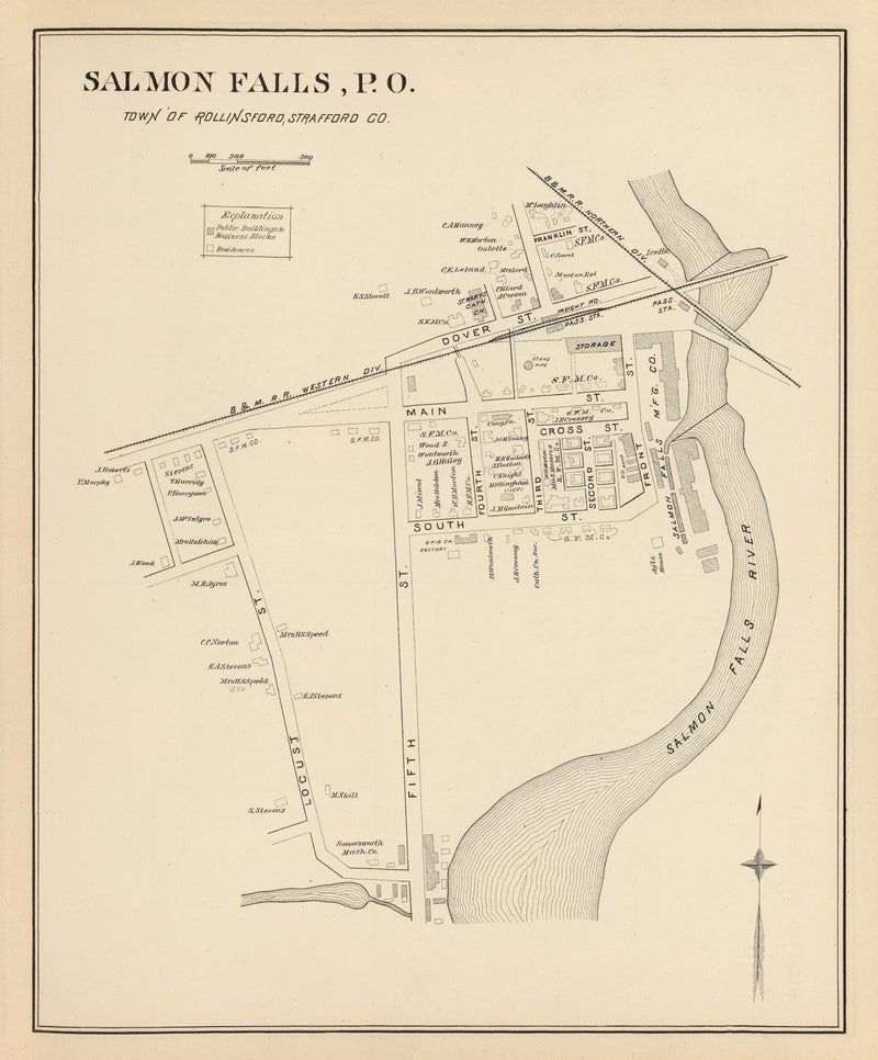 Size comparison using Vintage Map of Rollinsford, New Hampshire 1892