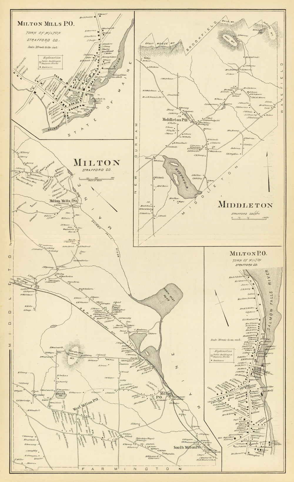 Vintage Map of Middleton, New Hampshire 1892 print style example