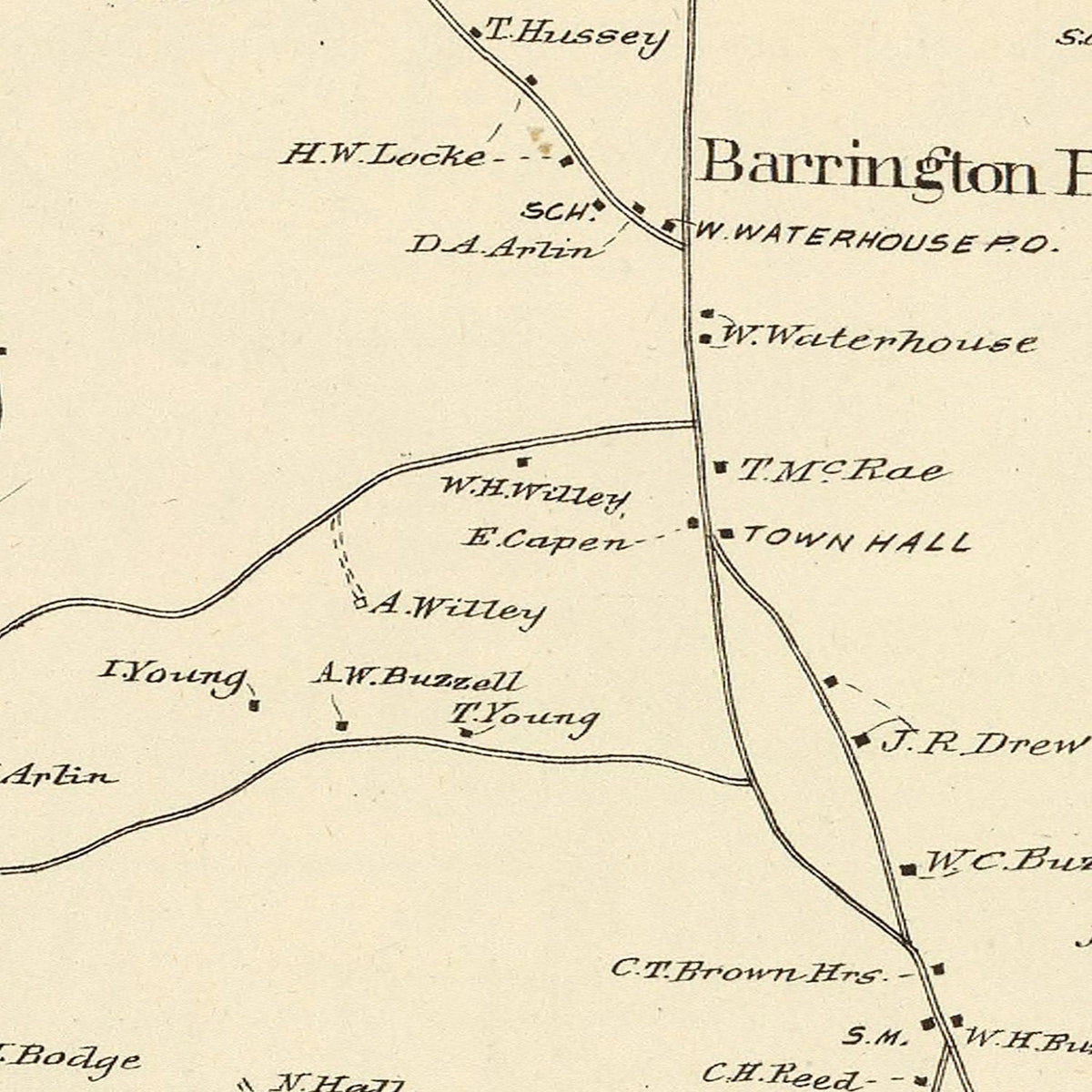 Restored historic details from the 1892 city map of Barrington, New Hampshire