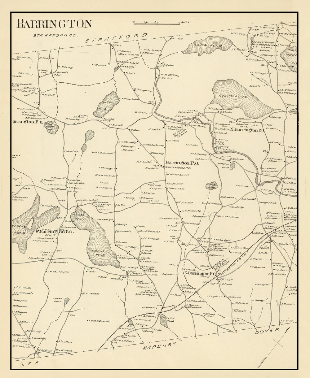 Vintage Map of Barrington, New Hampshire 1892 print style example