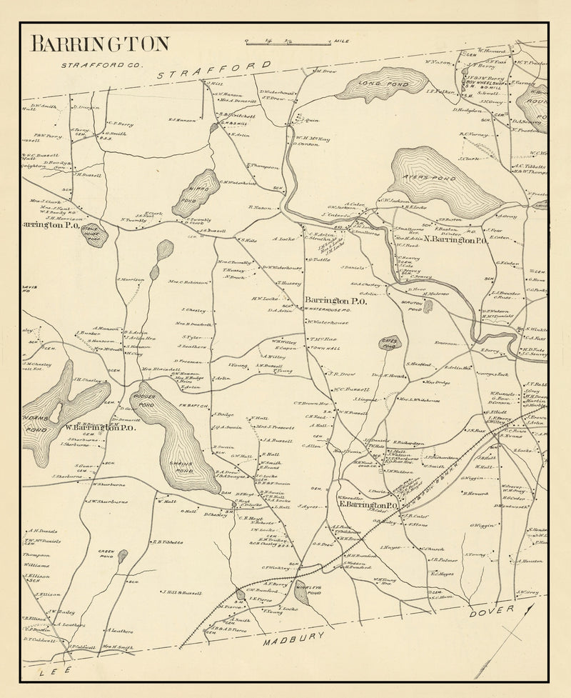 Size comparison using Vintage Map of Barrington, New Hampshire 1892