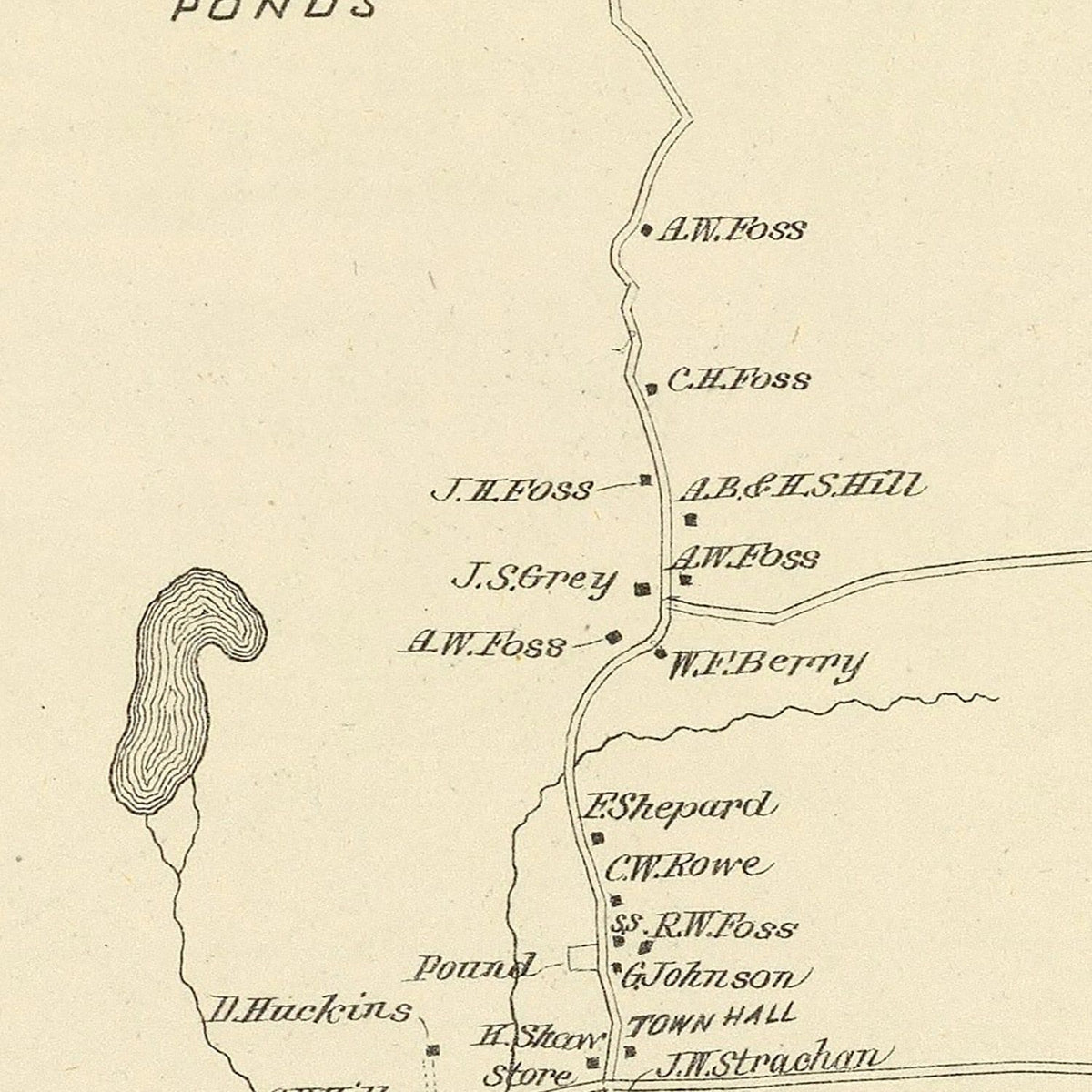 Restored historic details from the 1892 city map of Strafford, New Hampshire