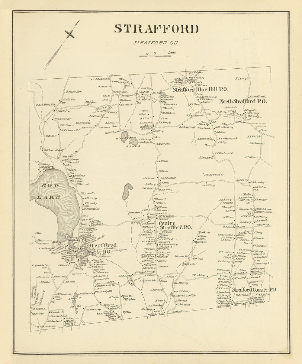 Vintage Map of Strafford, New Hampshire 1892 print style example