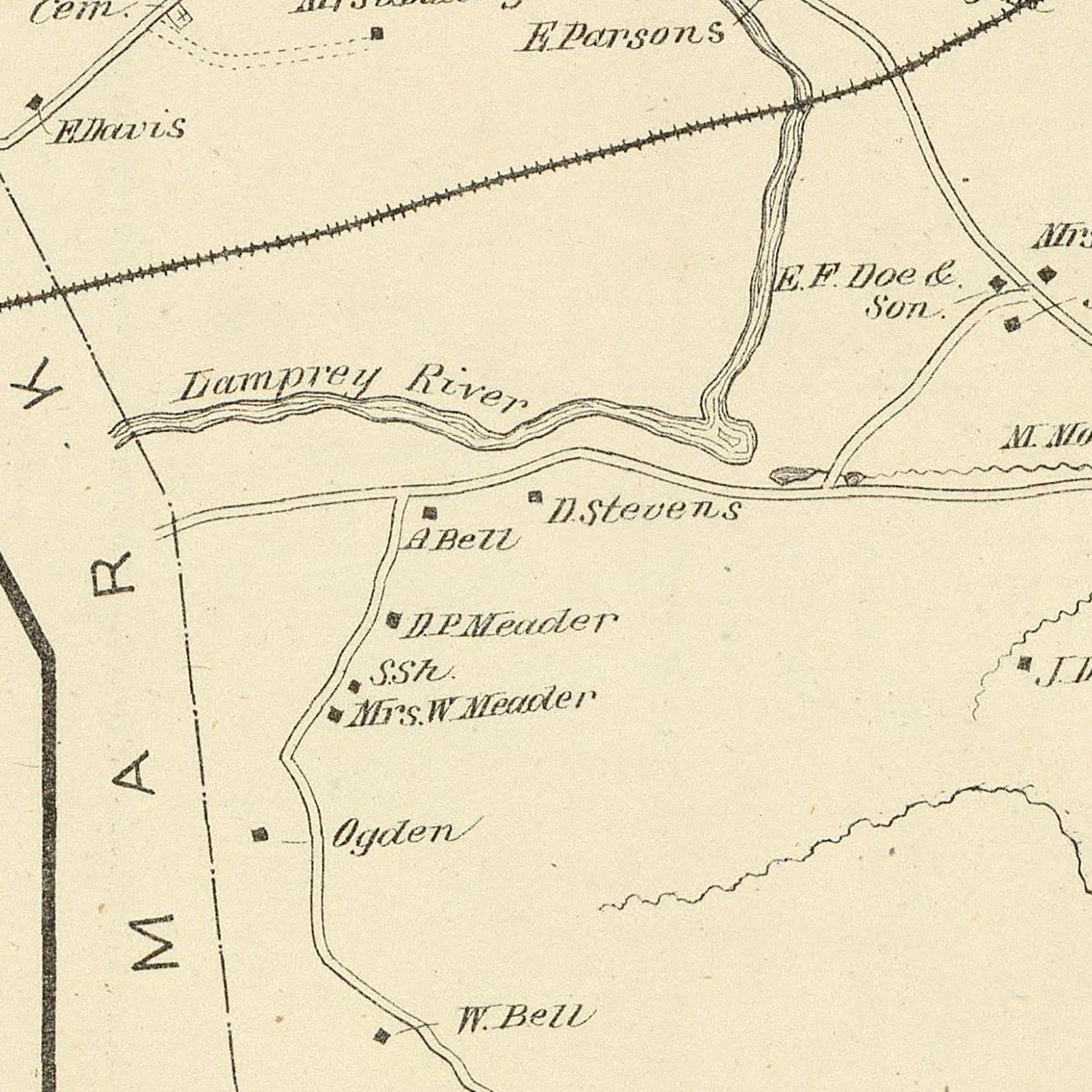 Restored historic details from the 1892 city map of Durham, New Hampshire