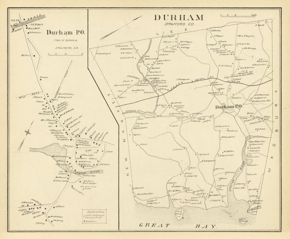 Vintage Map of Durham, New Hampshire 1892 print style example