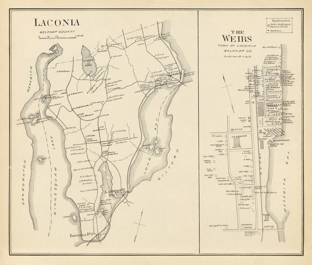 Vintage Map of Laconia, New Hampshire 1892 print style example