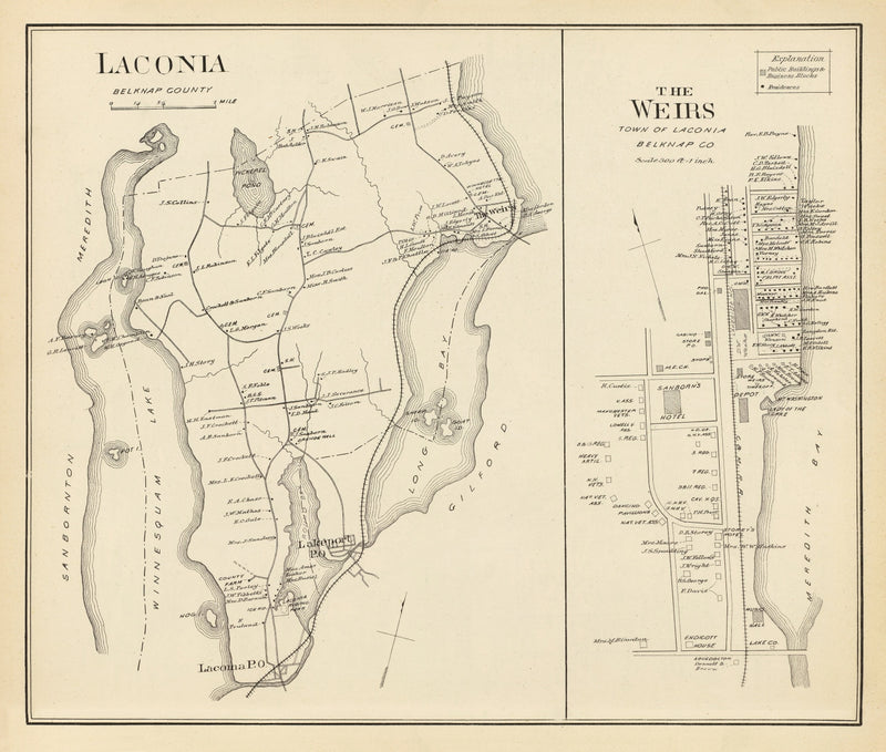 Size comparison using Vintage Map of Laconia, New Hampshire 1892