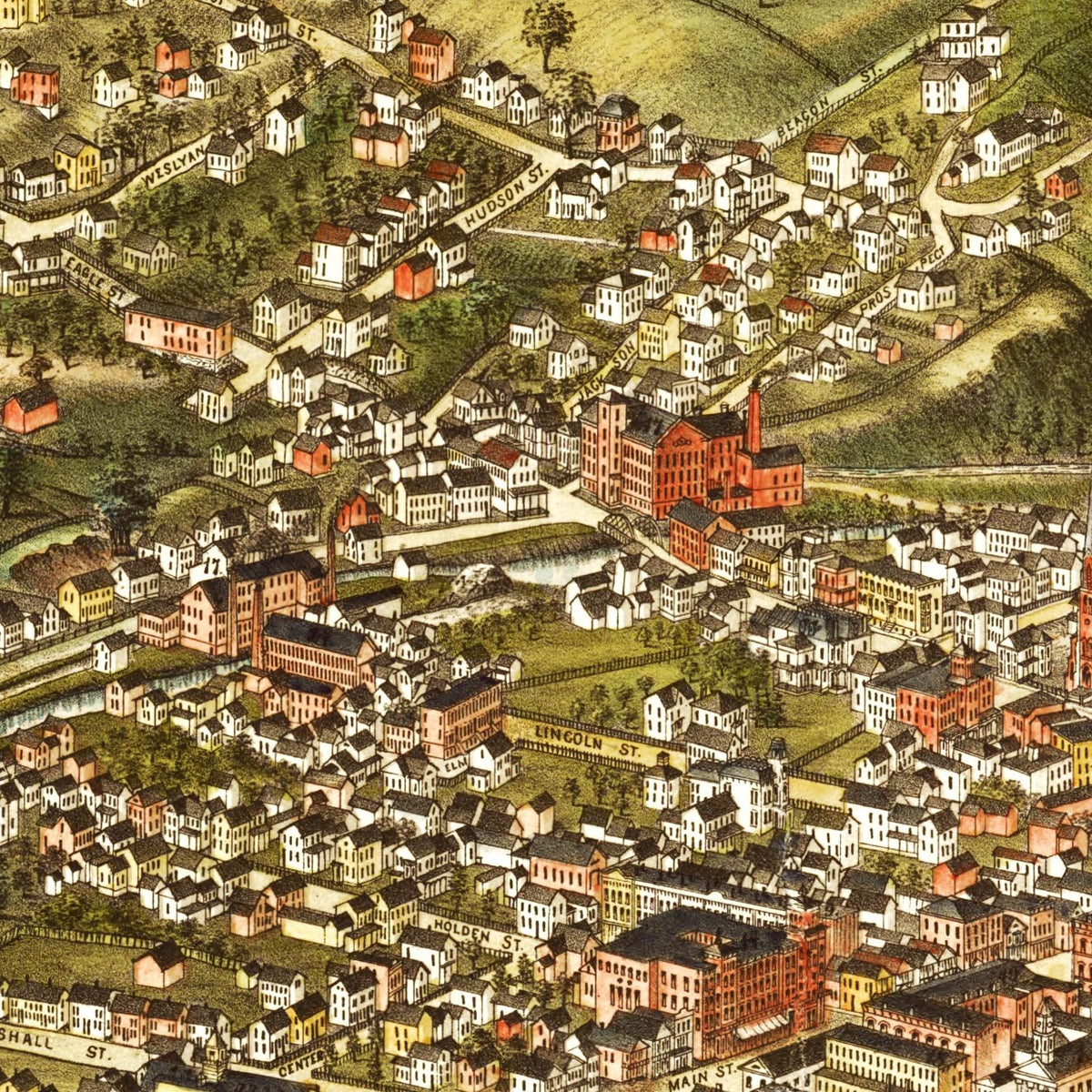 Restored historic details from the 1881 city map of North Adams, Massachusetts