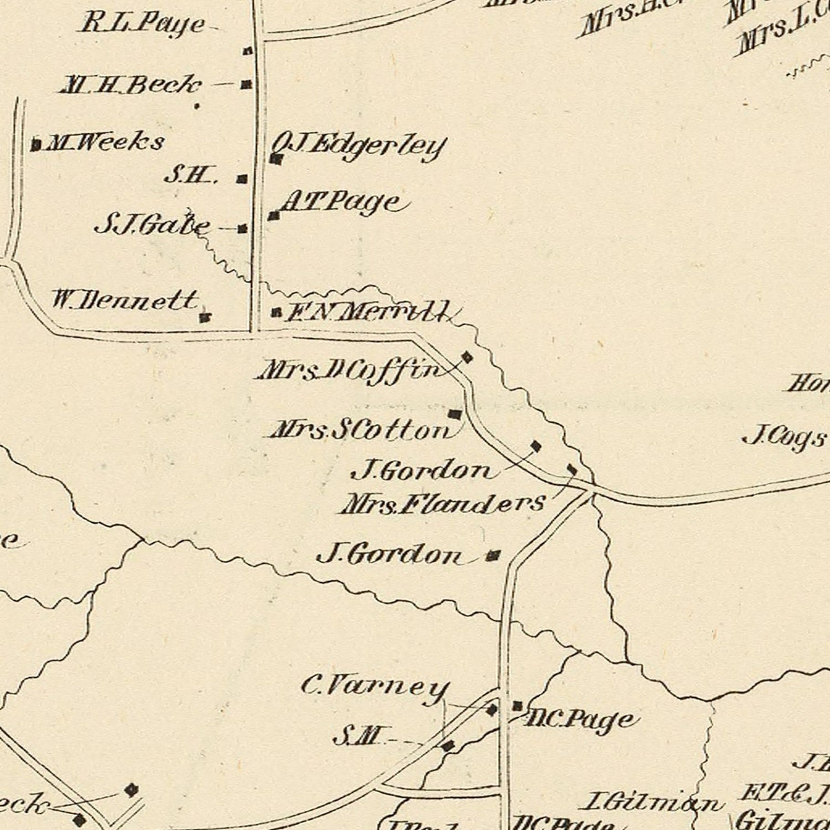 Restored historic details from the 1892 city map of Gilmanton, New Hampshire