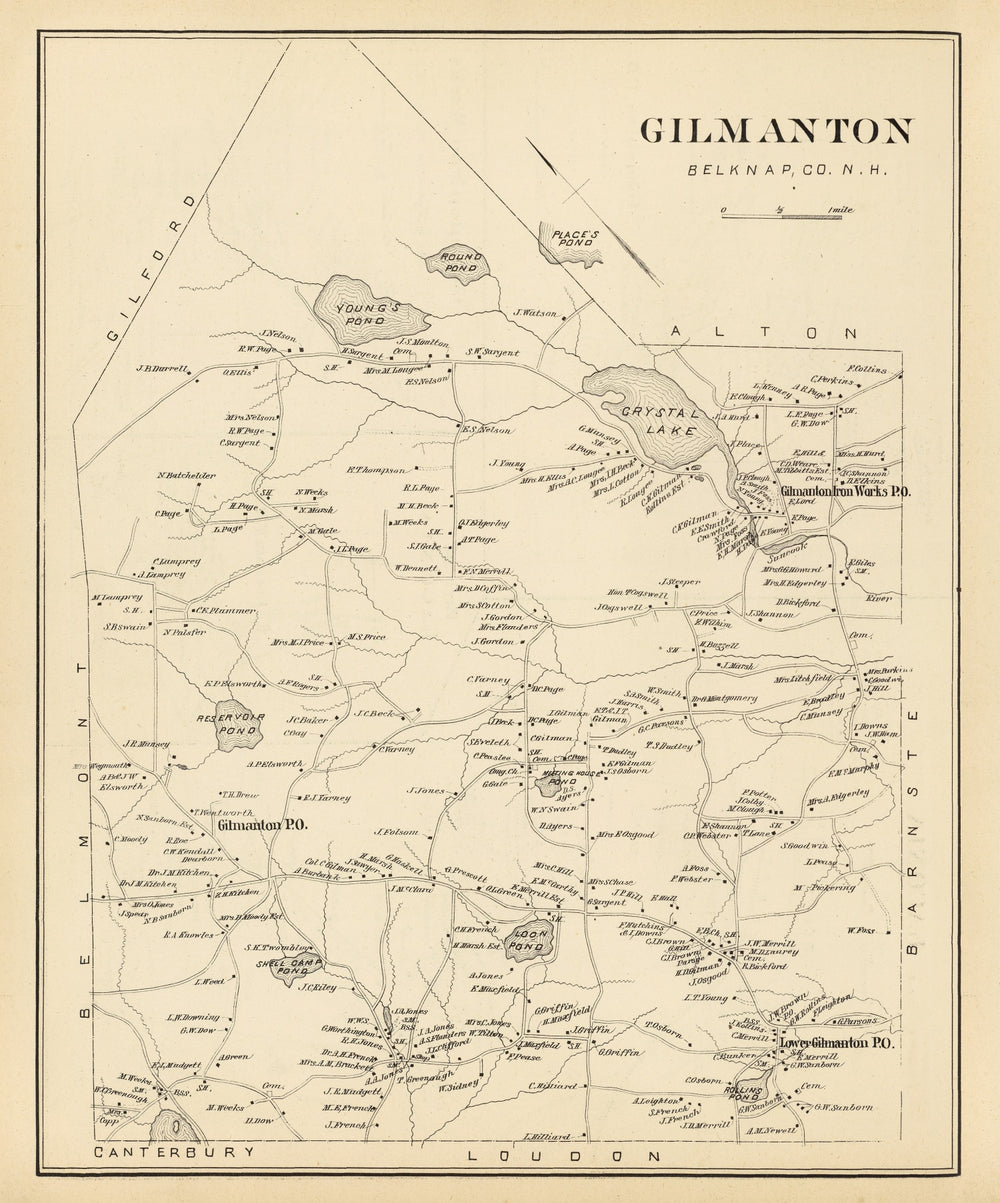 Vintage Map of Gilmanton, New Hampshire 1892 print style example