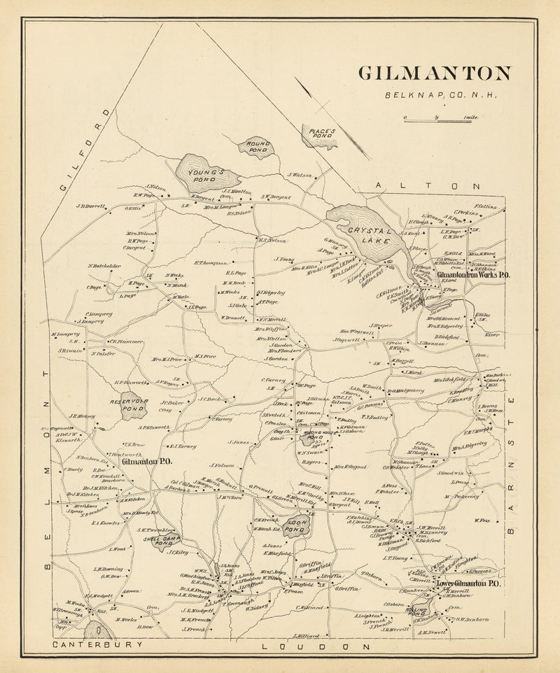 Size comparison using Vintage Map of Gilmanton, New Hampshire 1892